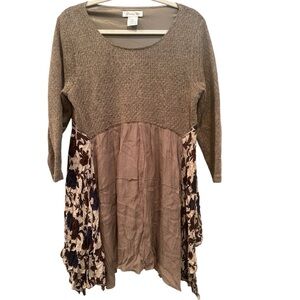 Chocolate Brown & Floral Tunic/Fall Dress  Scoop Neck Boho Flowy Casual  Sz M